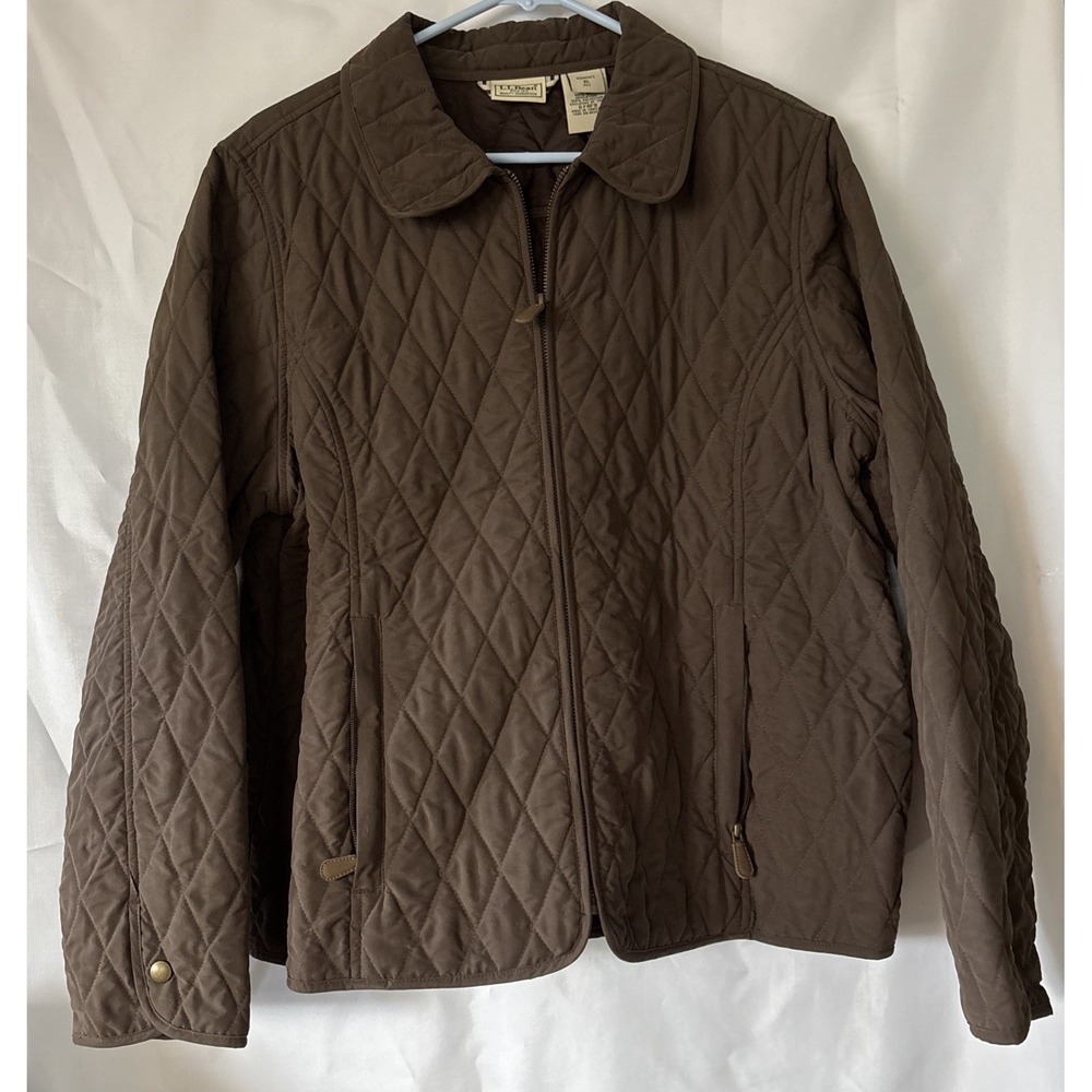 LL Bean Women's brown Barn Chore Coat Jacket Quilted Zipper Pockets L/P
